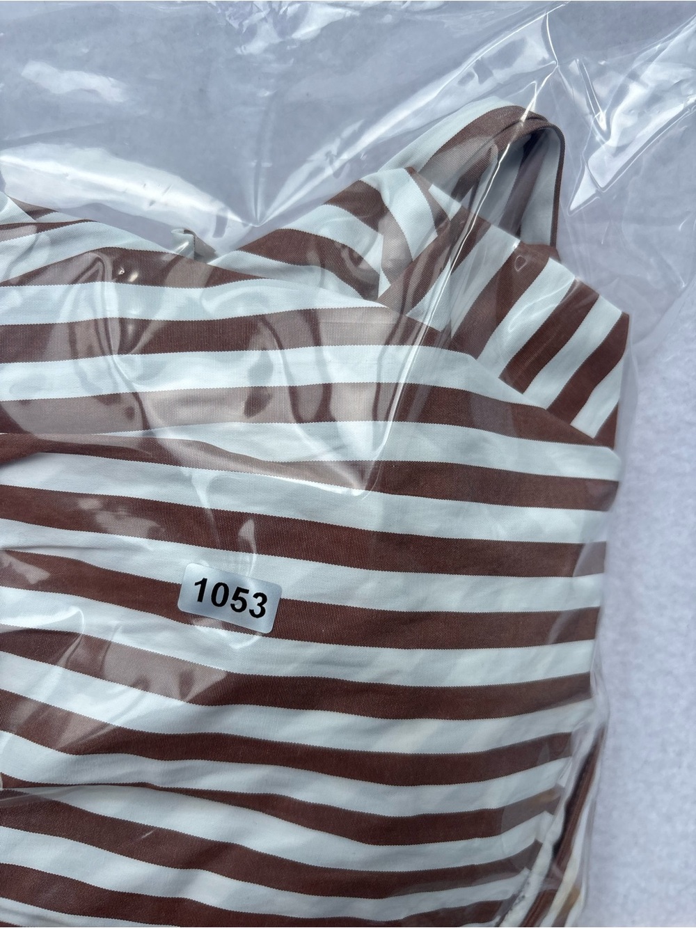 Striped Wrap Tie Blouse in Brown & White - Picture 8 of 8